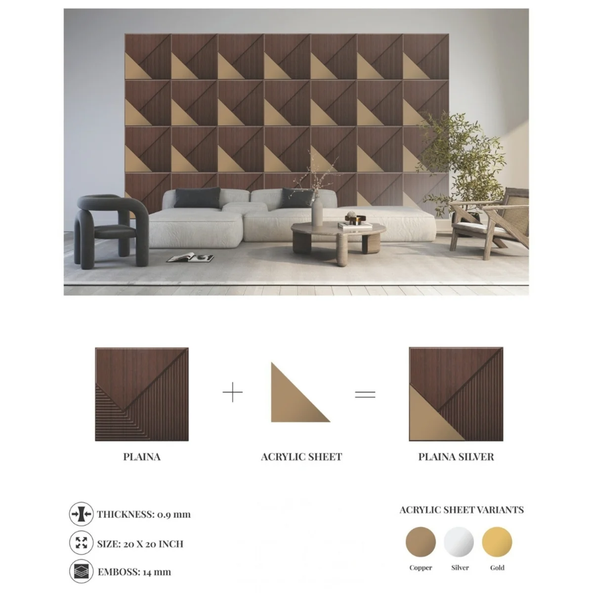 Dekoish Non - Self Adhesive 3D Mirror PVC Panel | Plaina - White Silver