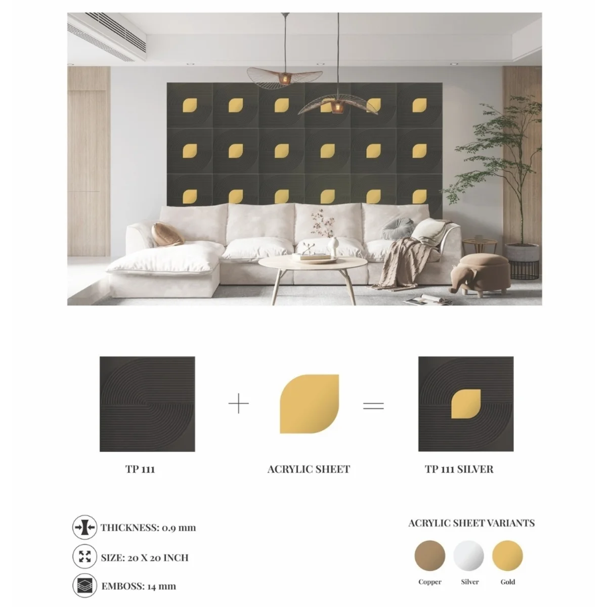 Dekoish Self-Adhesive 3D Mirror PVC Panel | TP 111 - Nexa Grey Silver