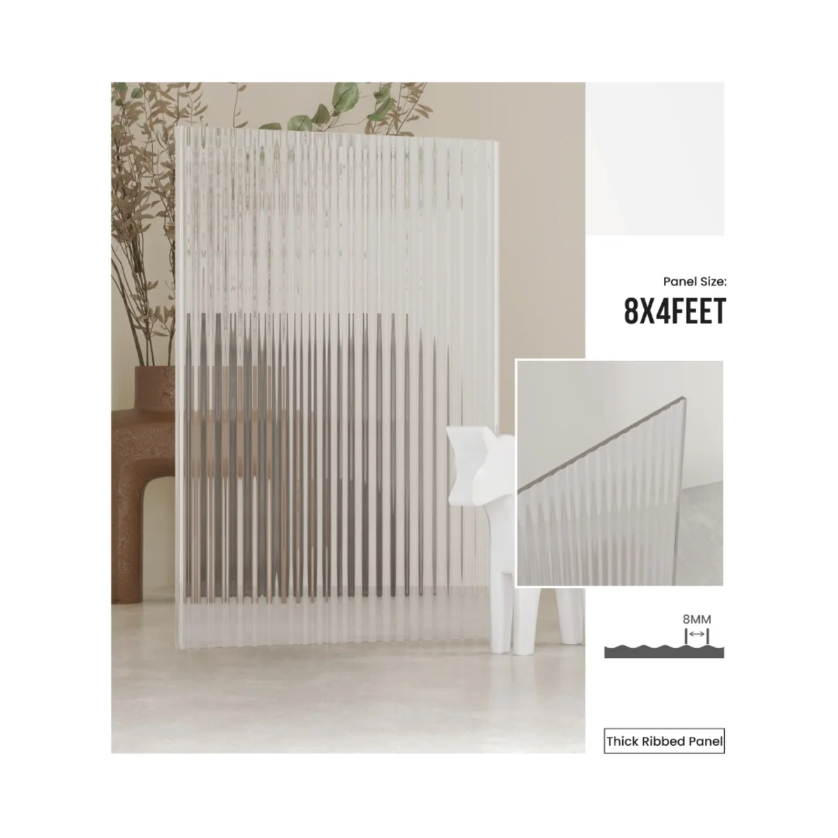 FlutoGlass 4 mm Fluted Glass Acrylic 8 Feet x 4 Feet | Clear Fluted No 2