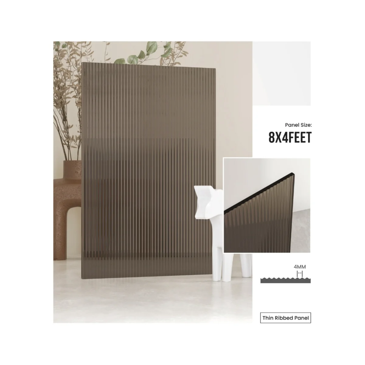 FlutoGlass 4 mm Fluted Glass Acrylic 8 Feet x 4 Feet | Bronze Tinted No 1