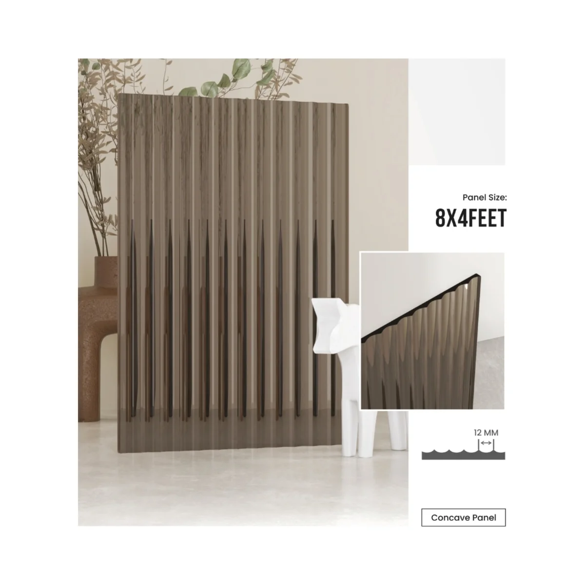 FlutoGlass 4 mm Fluted Glass Acrylic 8 Feet x 4 Feet | Bronze Tinted No 3
