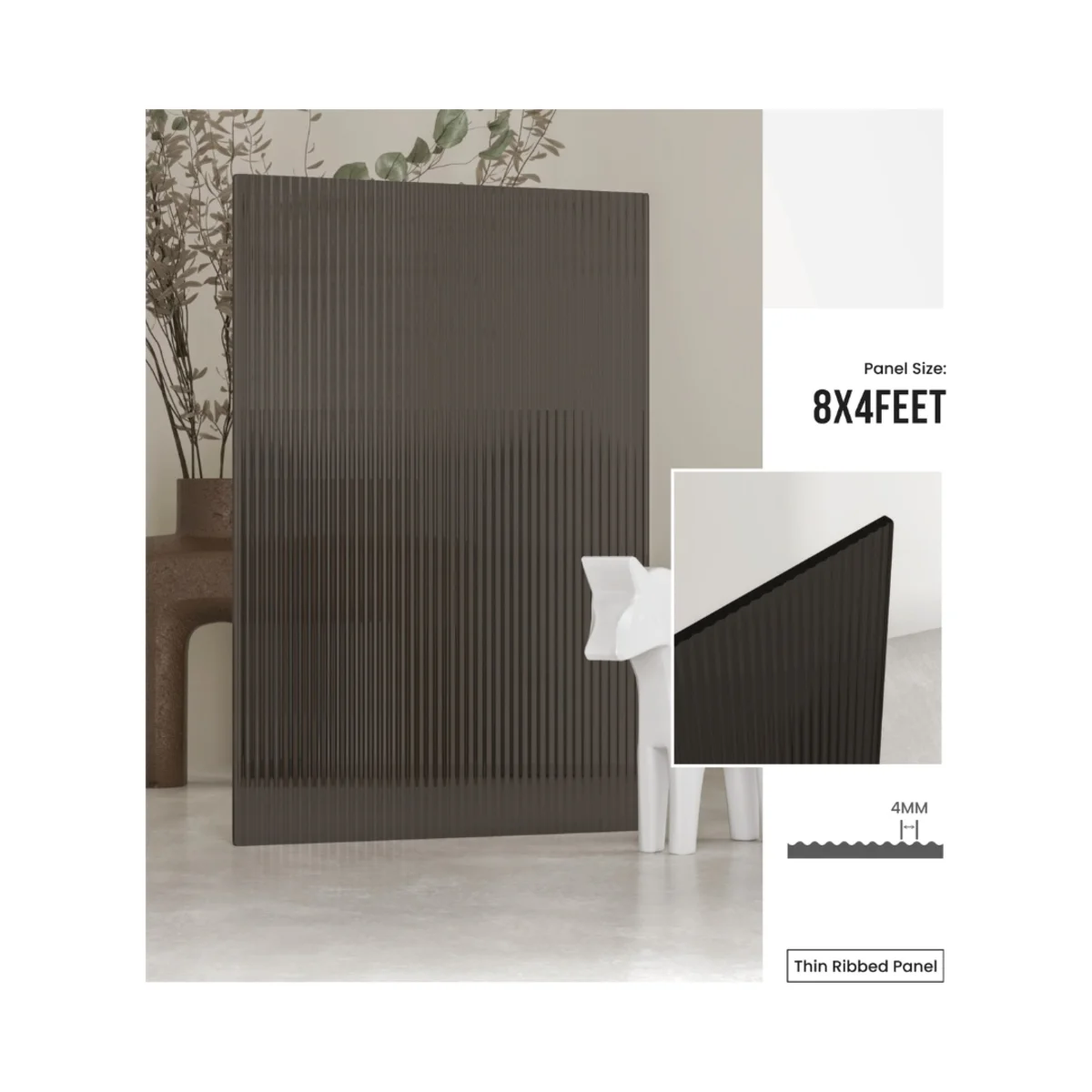 FlutoGlass 4 mm Fluted Glass Acrylic 8 Feet x 4 Feet | Grey Tinted No 1