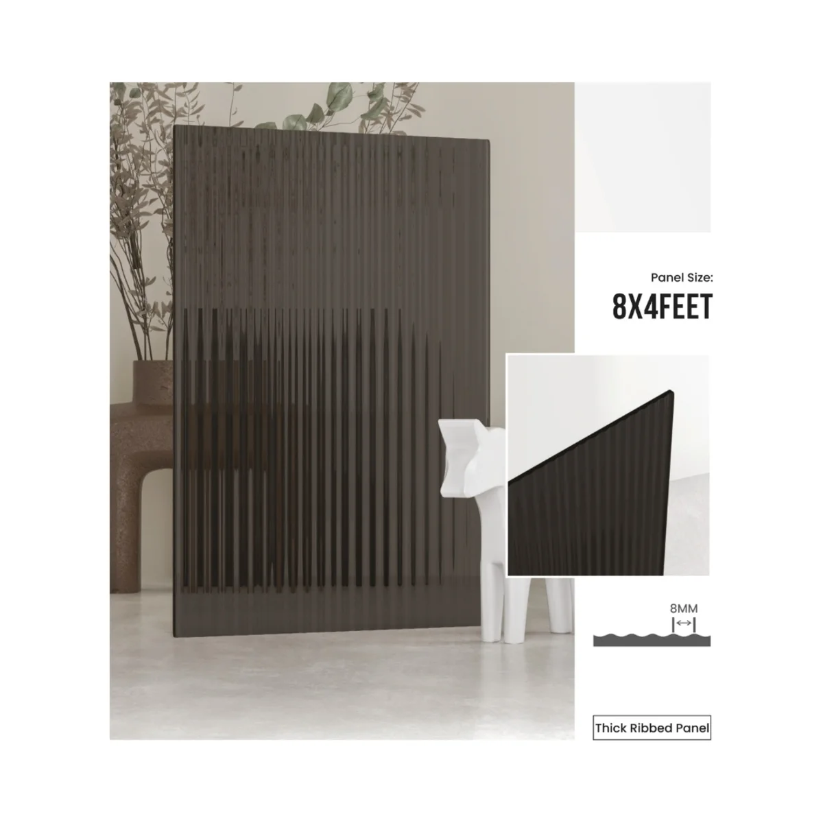 FlutoGlass 4 mm Fluted Glass Acrylic 8 Feet x 4 Feet | Grey Tinted No 2