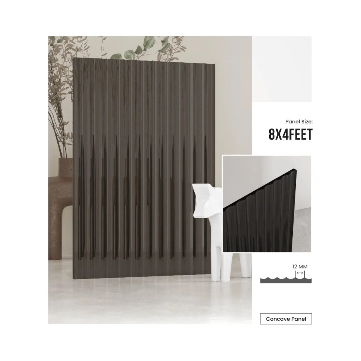 FlutoGlass 4 mm Fluted Glass Acrylic 8 Feet x 4 Feet | Grey Tinted No 3