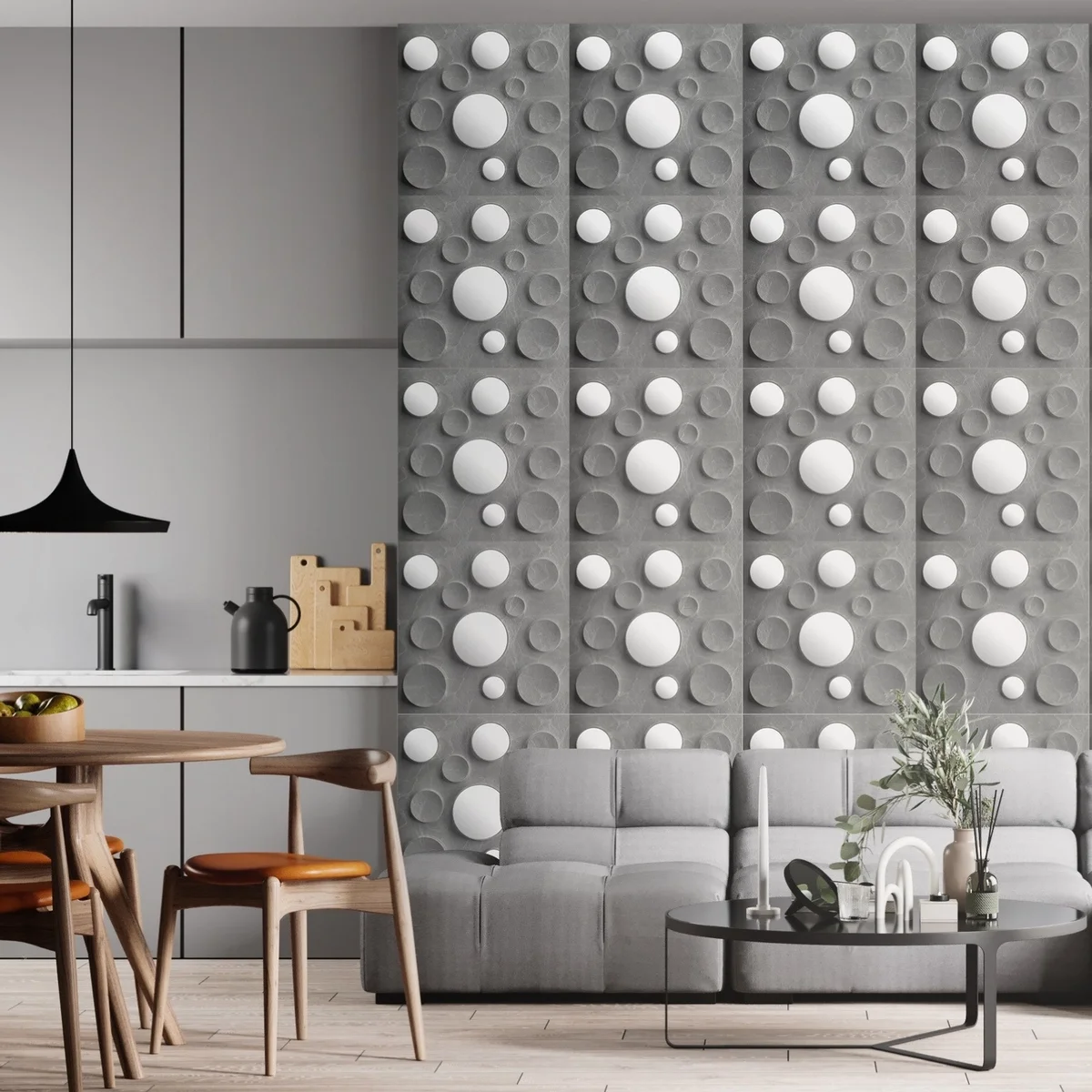 Dekoish Non - Self Adhesive 3D Mirror PVC Panel | Moon - Grey Marble Silver