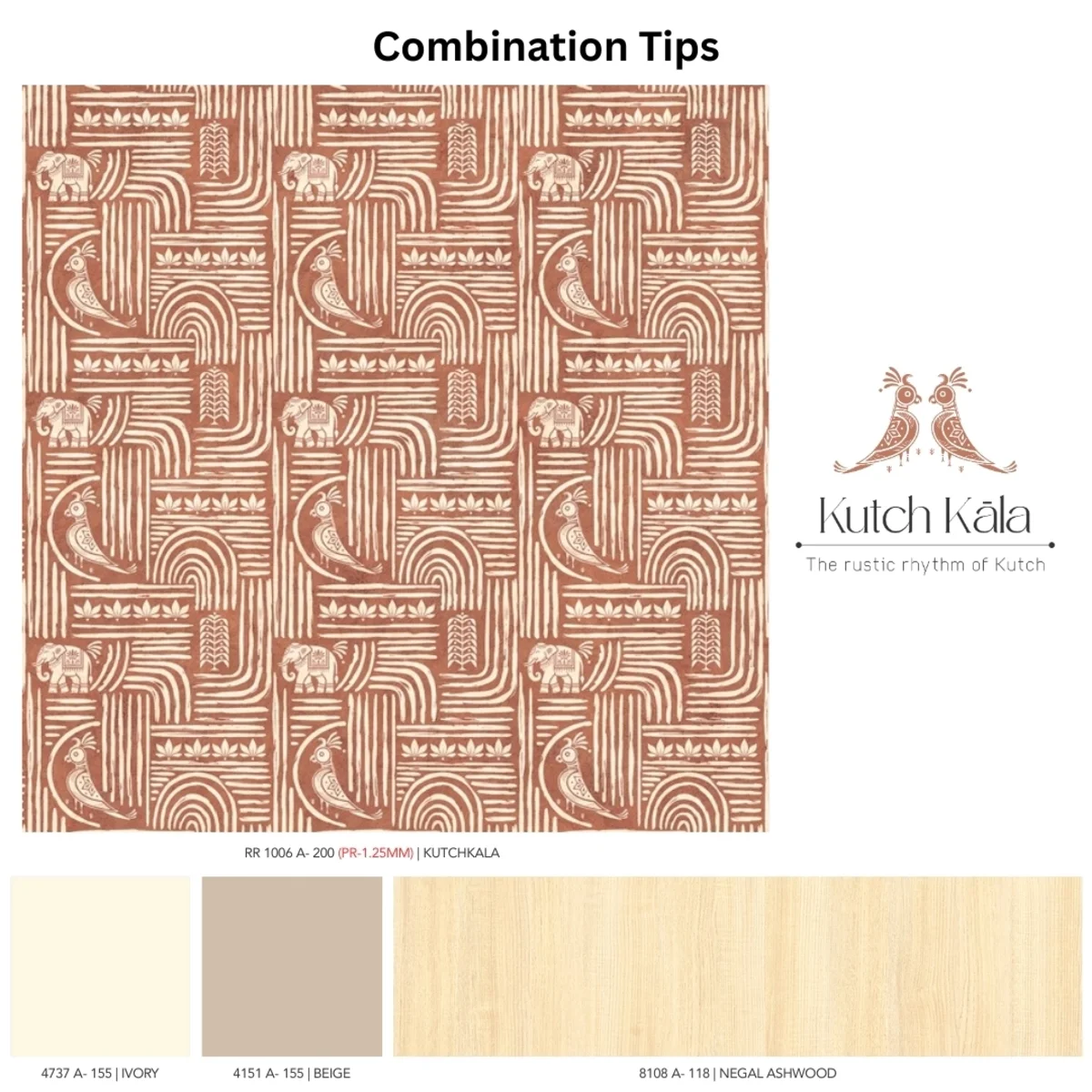 Indian Folk Art 1.25 mm Digital Laminate (Mica/Sunmica) | Kutchkala - RR1006 A-200 (PR)