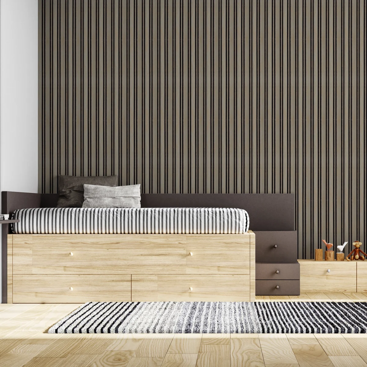 Zurich Interior Decorative Charcoal Louvers Panel/Planks 8 Feet * 5 Inch - LS 6054