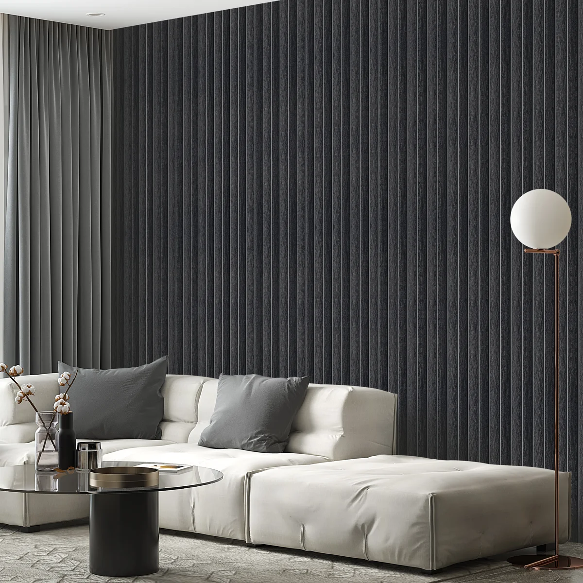 Zurich Interior Decorative Charcoal Louvers Panel/Planks 8 Feet * 5 Inch - LS 6206