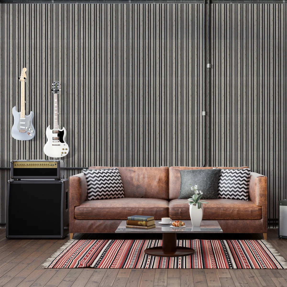 Zurich Interior Decorative Charcoal Louvers Panel/Planks 8 Feet * 5 Inch - LS 6179