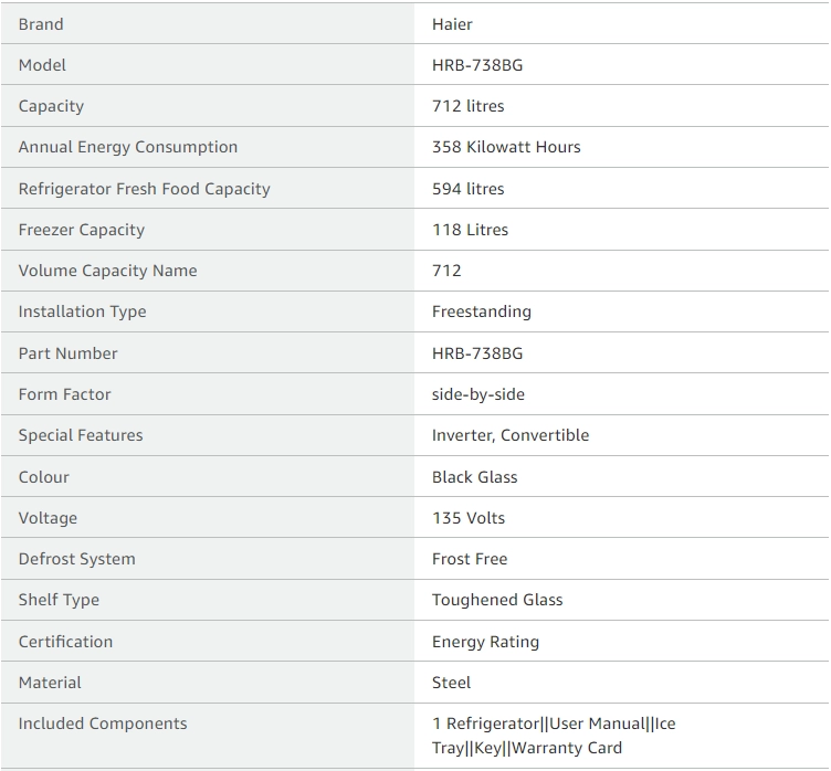 Haier 712 L Inverter French Door Refrigerator HRB738BG