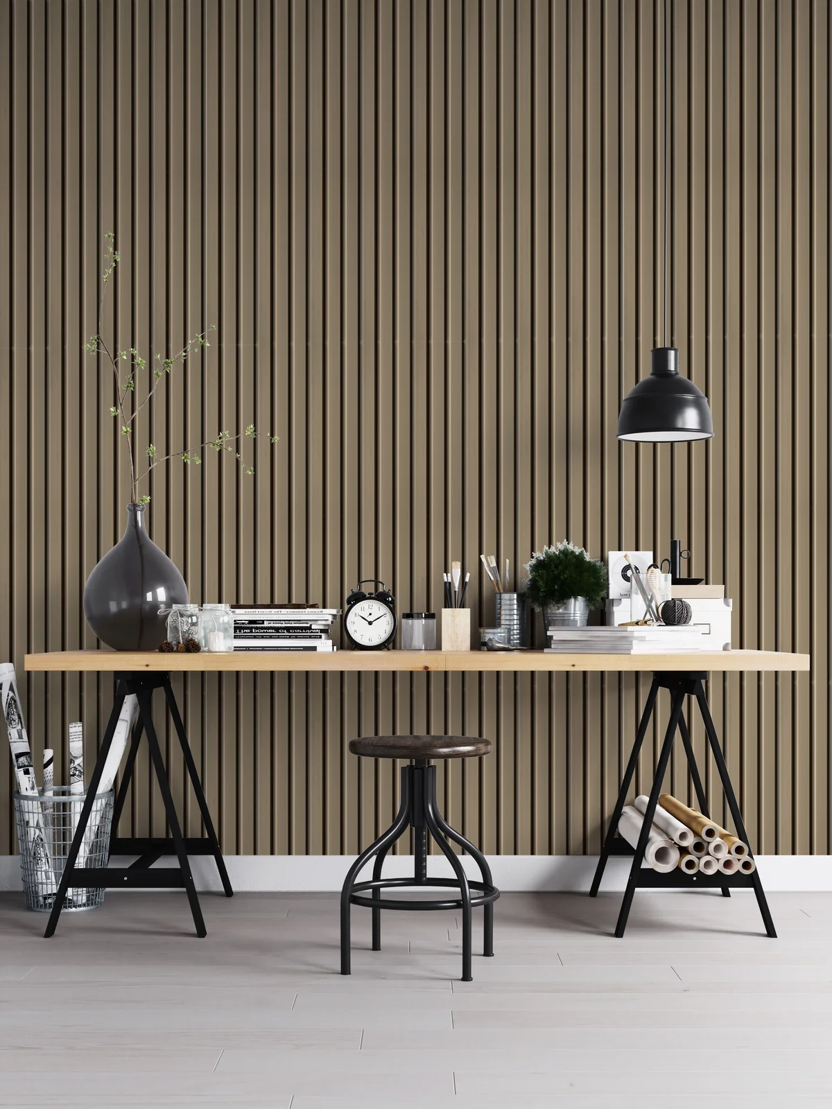 Zurich Interior Decorative Charcoal Louvers Panel/Planks 8 Feet * 5 Inch - LS 6006