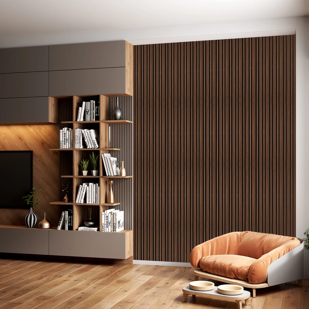 Zurich Interior Decorative Charcoal Louvers Panel/Planks 8 Feet * 5 Inch - LS 6101